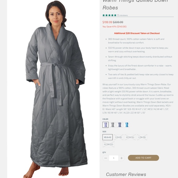 Warm Things Quilted Down Robe Small - Picture 5 of 8